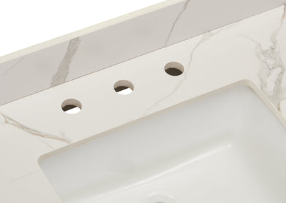 37"  Sintered Stone Vanity Top in Calacatta White with White Sink