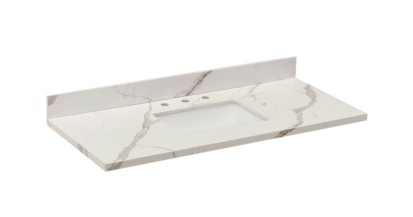 49"  Sintered Stone Vanity Top in Calacatta White with White Sink