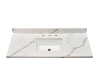 49"  Sintered Stone Vanity Top in Calacatta White with White Sink