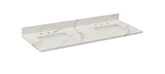 61"  Sintered Stone Vanity Top in Calacatta White with White Sink