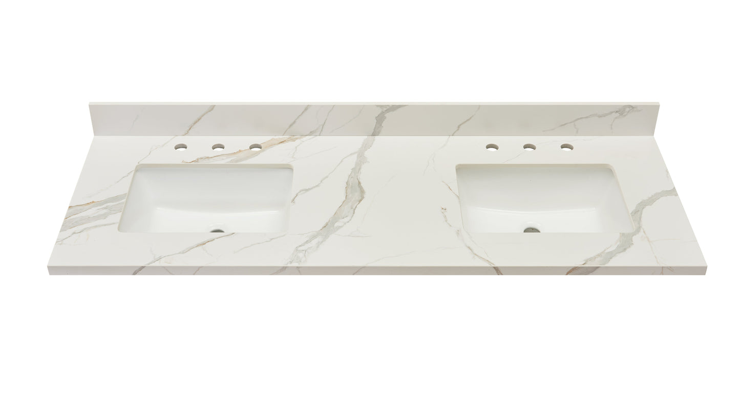 61"  Sintered Stone Vanity Top in Calacatta White with White Sink