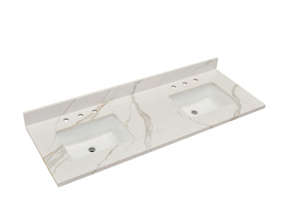 61"  Sintered Stone Vanity Top in Calacatta White with White Sink