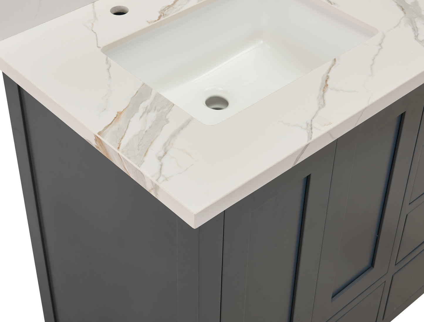 61"  Sintered Stone Vanity Top in Calacatta White with White Sink