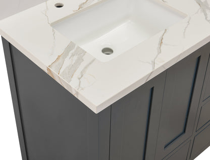 61"  Sintered Stone Vanity Top in Calacatta White with White Sink