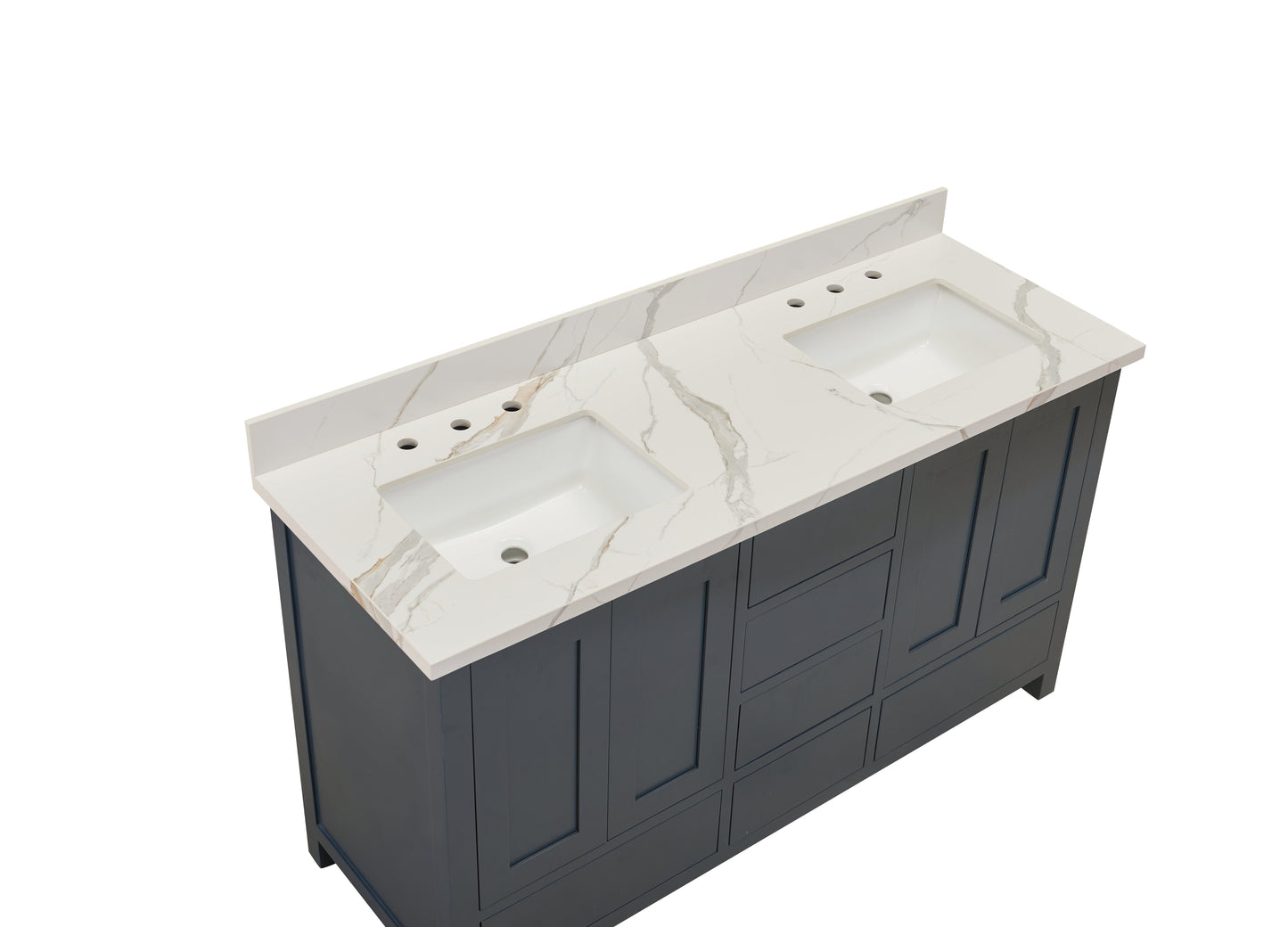61"  Sintered Stone Vanity Top in Calacatta White with White Sink