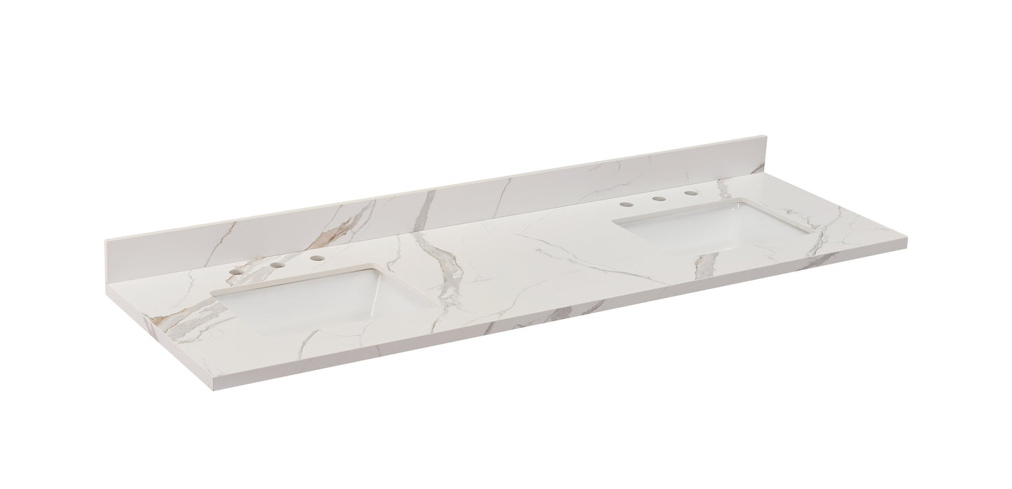 73"  Sintered Stone Vanity Top in Calacatta White with White Sink