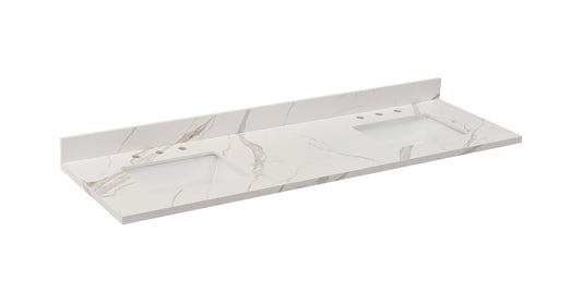 73"  Sintered Stone Vanity Top in Calacatta White with White Sink