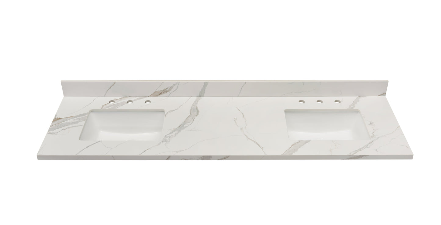 73"  Sintered Stone Vanity Top in Calacatta White with White Sink