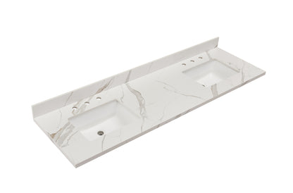 73"  Sintered Stone Vanity Top in Calacatta White with White Sink