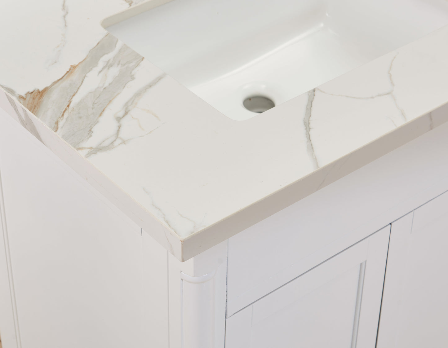 73"  Sintered Stone Vanity Top in Calacatta White with White Sink
