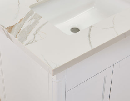 73"  Sintered Stone Vanity Top in Calacatta White with White Sink