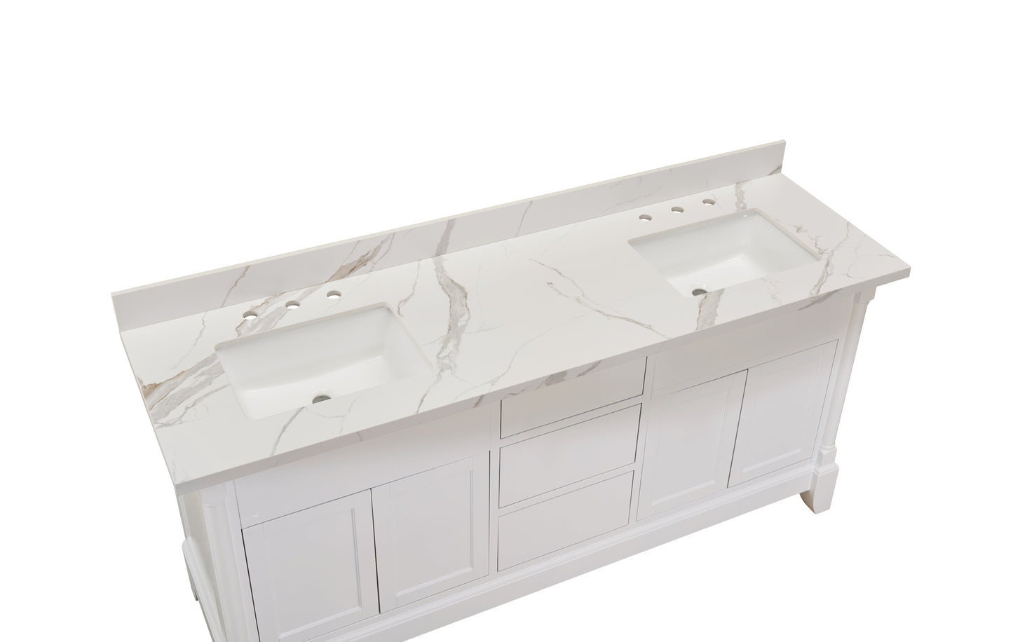 73"  Sintered Stone Vanity Top in Calacatta White with White Sink