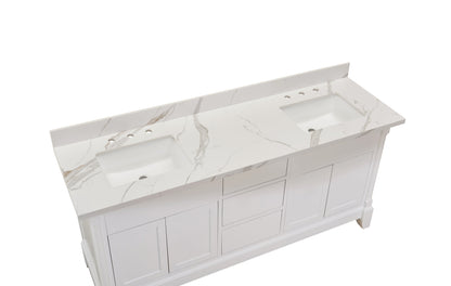 73"  Sintered Stone Vanity Top in Calacatta White with White Sink