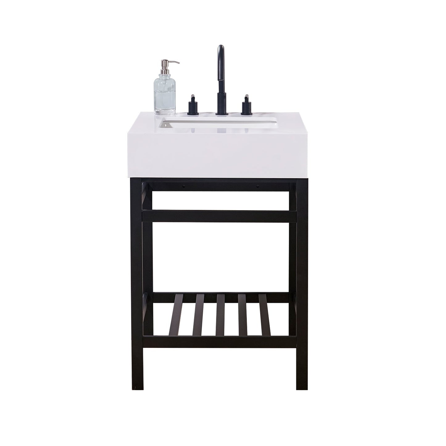 24"  Composite Stone Vanity Top in Snow White Apron with White Sink