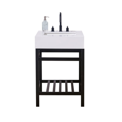 24"  Composite Stone Vanity Top in Snow White Apron with White Sink