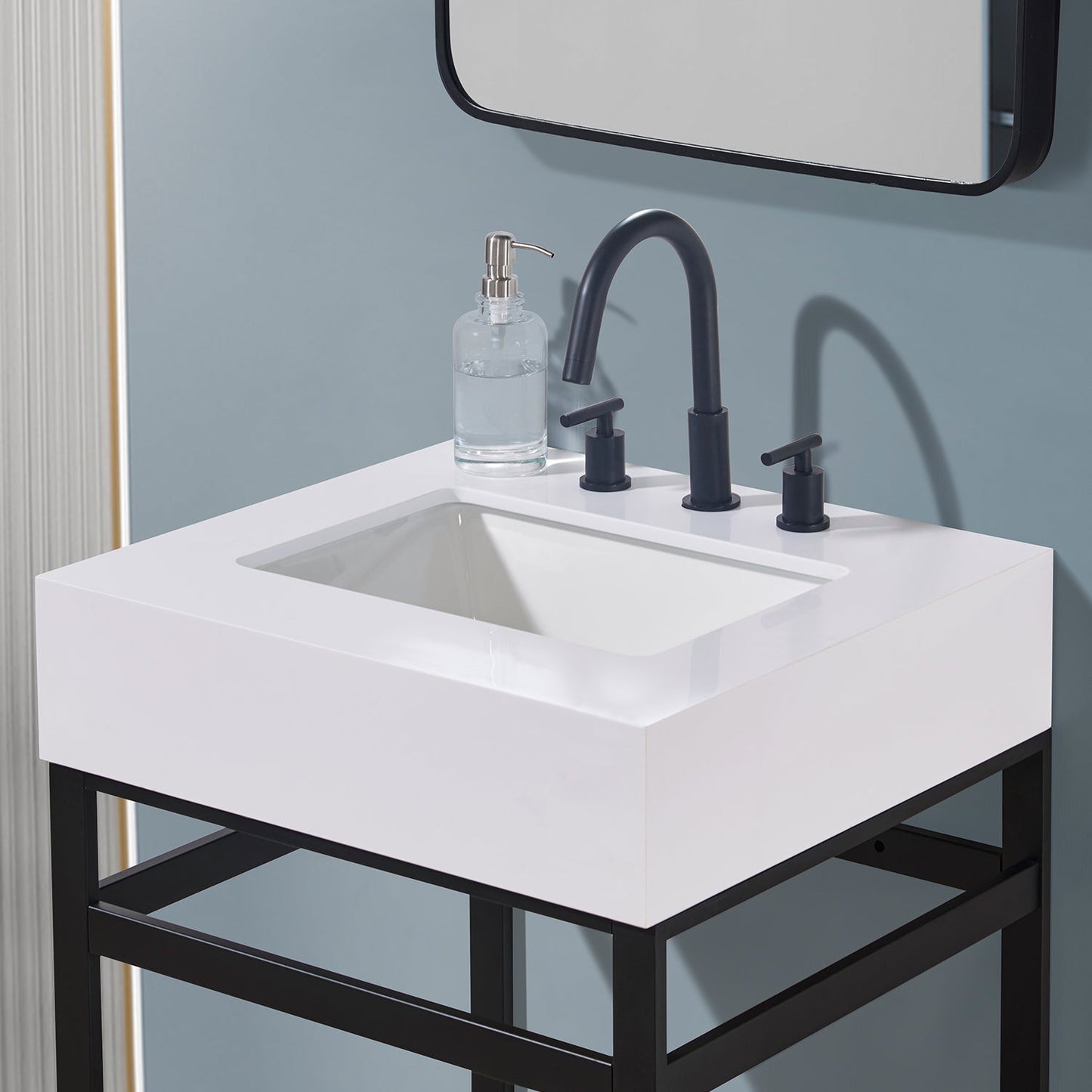24"  Composite Stone Vanity Top in Snow White Apron with White Sink