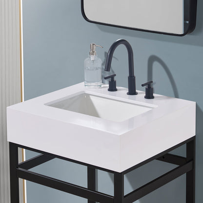 24"  Composite Stone Vanity Top in Snow White Apron with White Sink