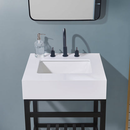 24"  Composite Stone Vanity Top in Snow White Apron with White Sink