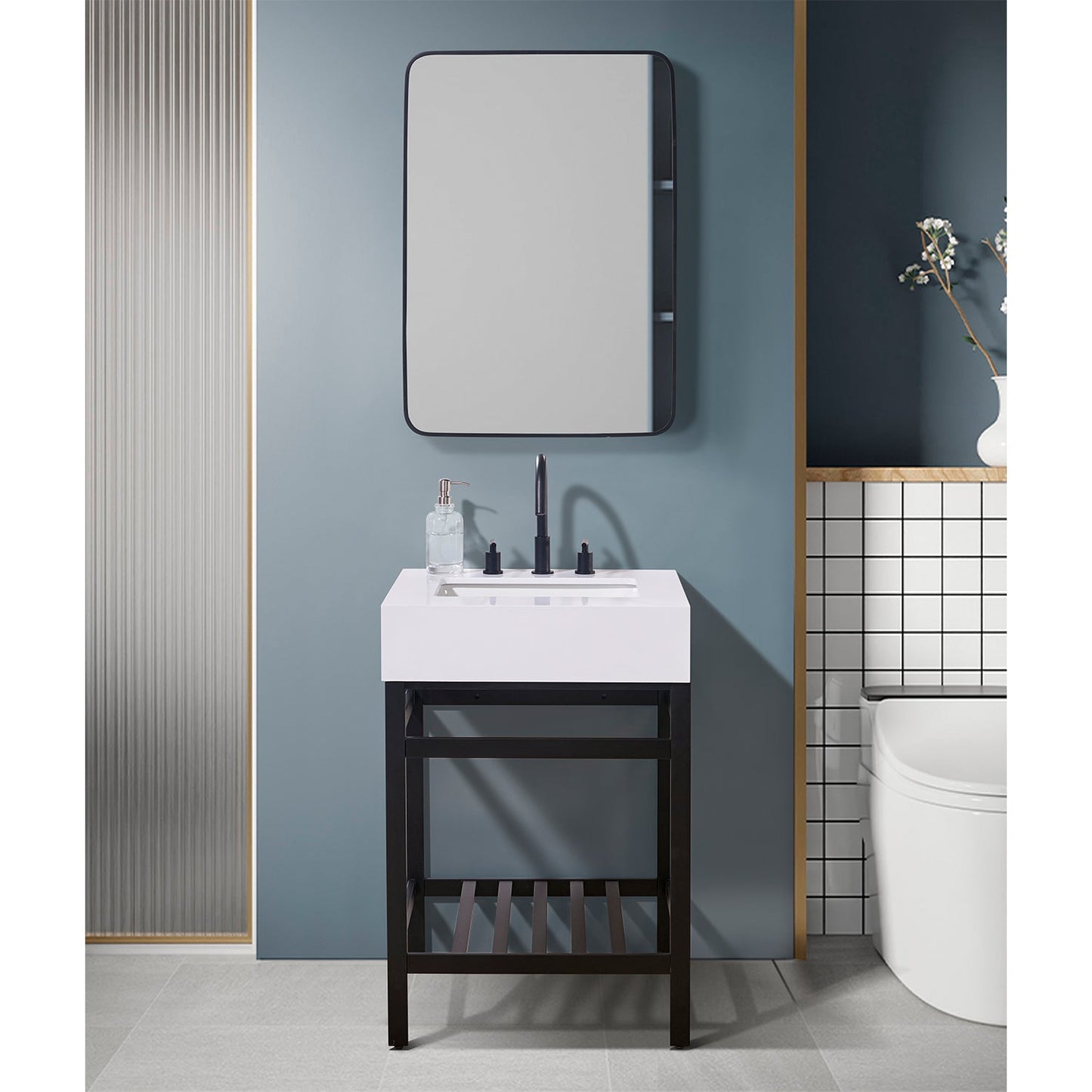 24"  Composite Stone Vanity Top in Snow White Apron with White Sink
