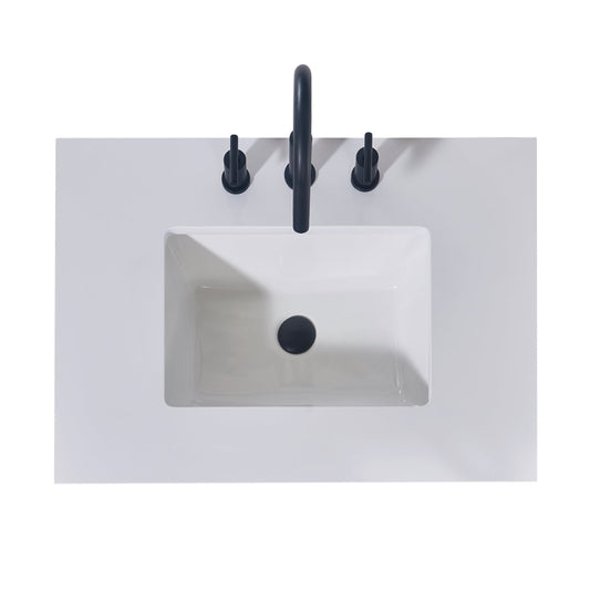 30"  Composite Stone Vanity Top in Snow White Apron with White Sink