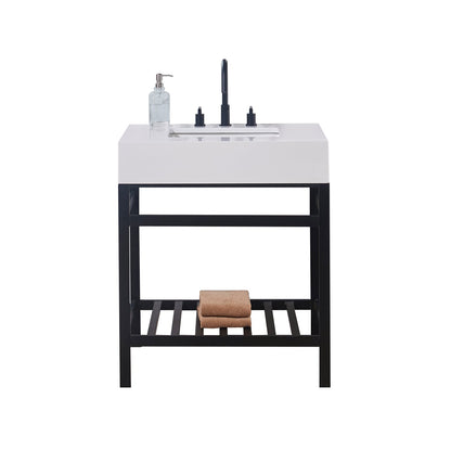 30"  Composite Stone Vanity Top in Snow White Apron with White Sink