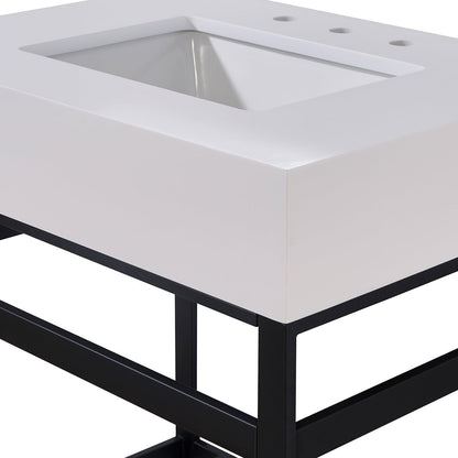 30"  Composite Stone Vanity Top in Snow White Apron with White Sink
