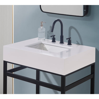 30"  Composite Stone Vanity Top in Snow White Apron with White Sink