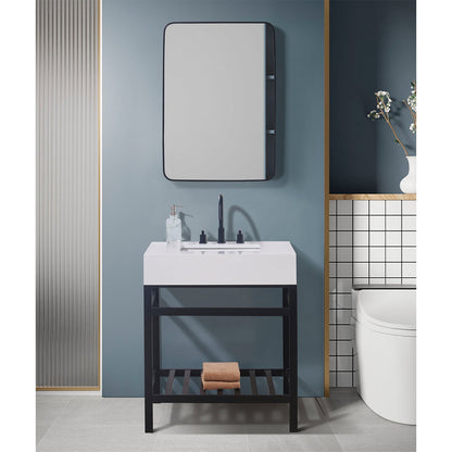30"  Composite Stone Vanity Top in Snow White Apron with White Sink