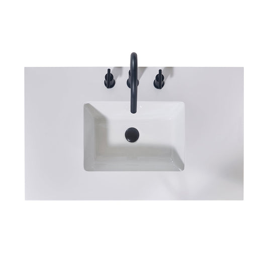 36"  Composite Stone Vanity Top in Snow White Apron with White Sink