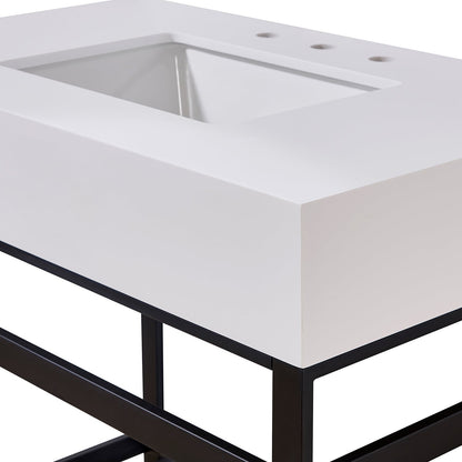 36"  Composite Stone Vanity Top in Snow White Apron with White Sink