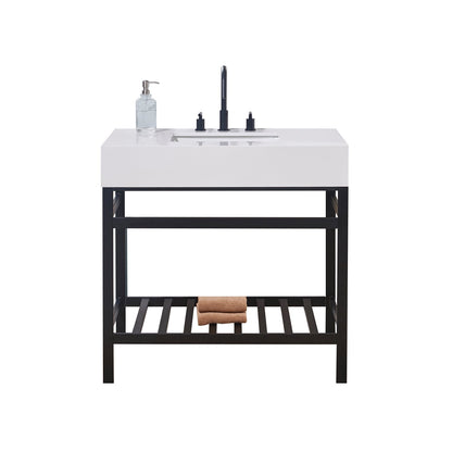36"  Composite Stone Vanity Top in Snow White Apron with White Sink