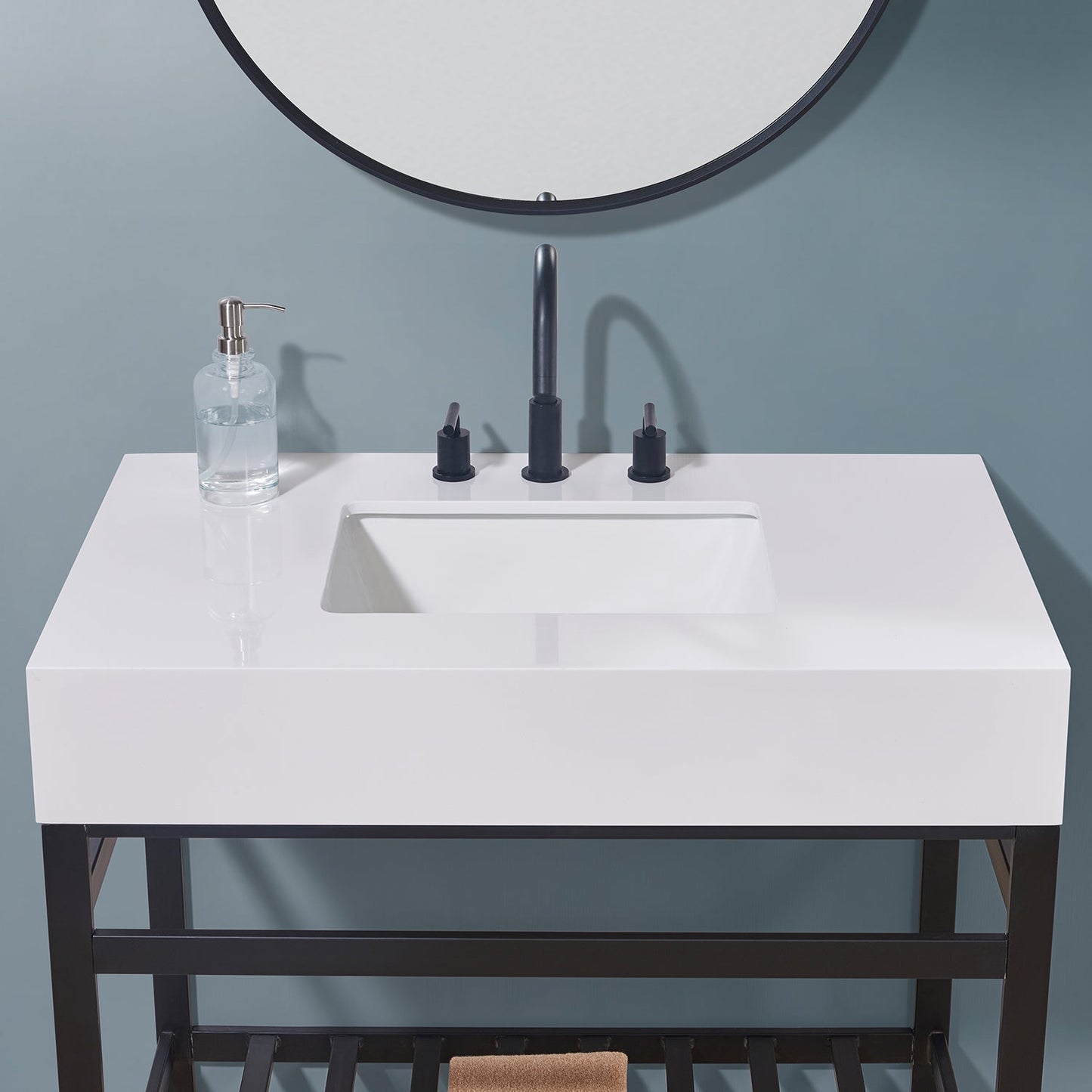 36"  Composite Stone Vanity Top in Snow White Apron with White Sink