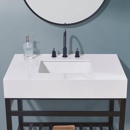36"  Composite Stone Vanity Top in Snow White Apron with White Sink
