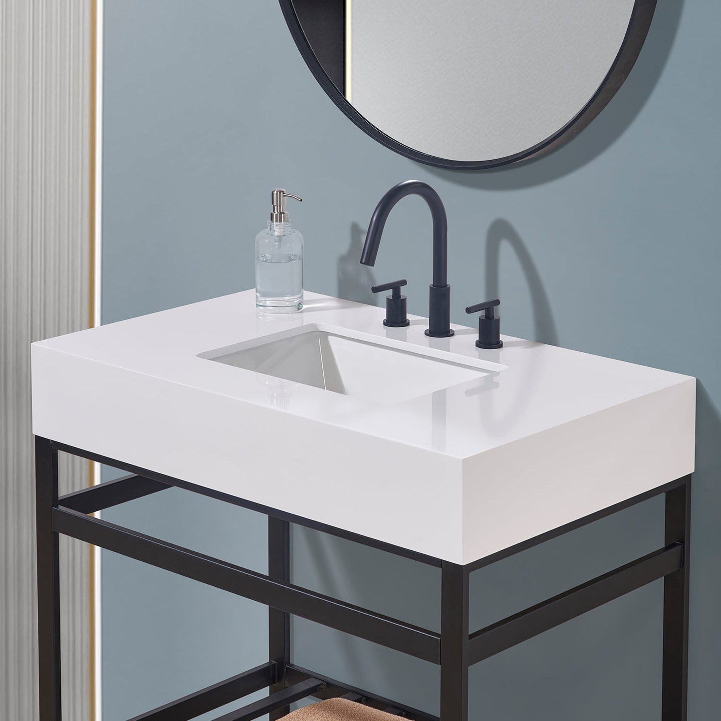 36"  Composite Stone Vanity Top in Snow White Apron with White Sink