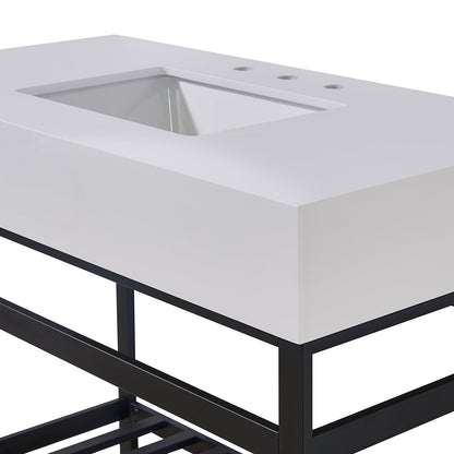 42"  Composite Stone Vanity Top in Snow White Apron with White Sink