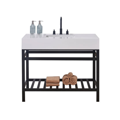 42"  Composite Stone Vanity Top in Snow White Apron with White Sink