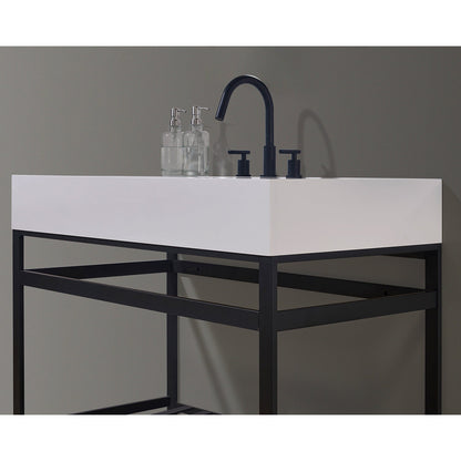 Edolo 42" Single Stainless Steel Vanity Console in Matt Black with Snow White Stone Countertop without Mirror