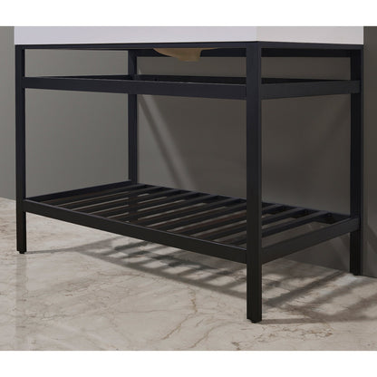 Edolo 42" Single Stainless Steel Vanity Console in Matt Black with Snow White Stone Countertop without Mirror