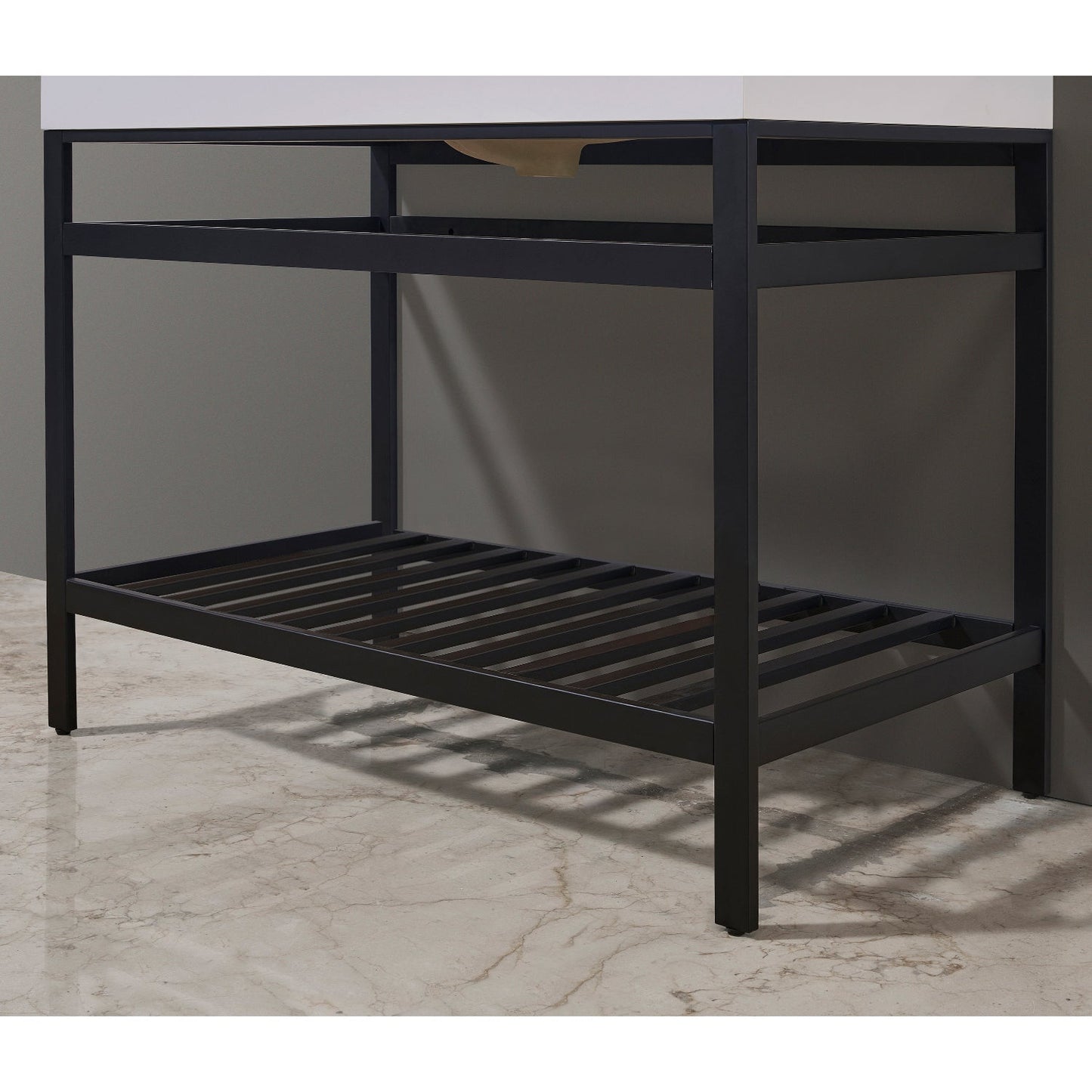 Edolo 42" Single Stainless Steel Vanity Console in Matt Black with Snow White Stone Countertop and Mirror