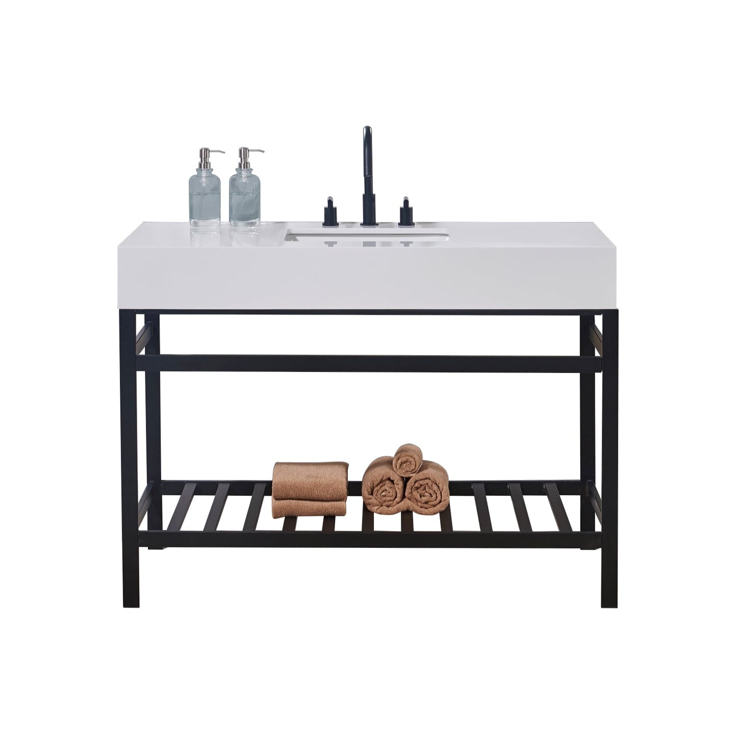 48"  Composite Stone Vanity Top in Snow White Apron with White Sink
