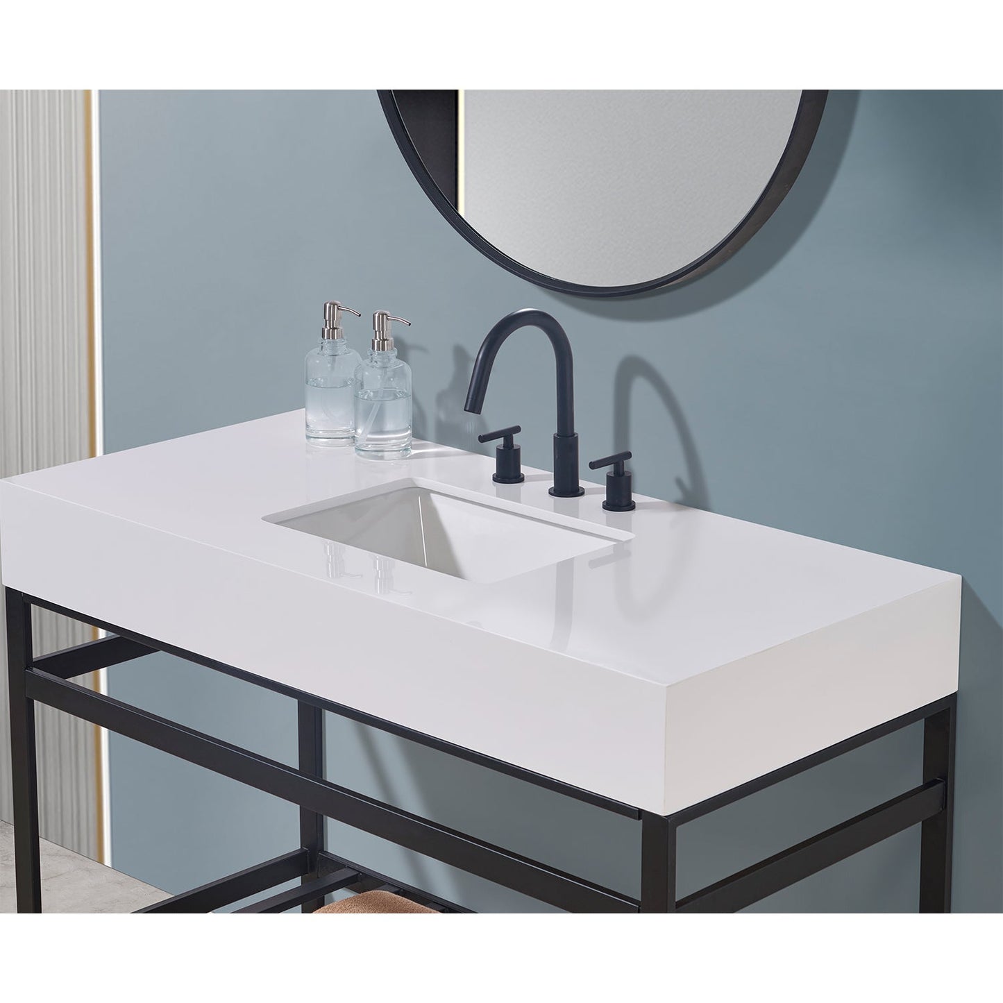 48"  Composite Stone Vanity Top in Snow White Apron with White Sink