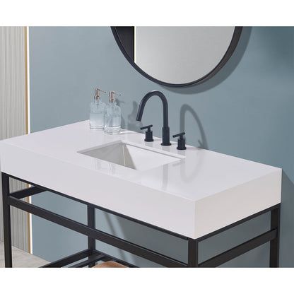 48"  Composite Stone Vanity Top in Snow White Apron with White Sink
