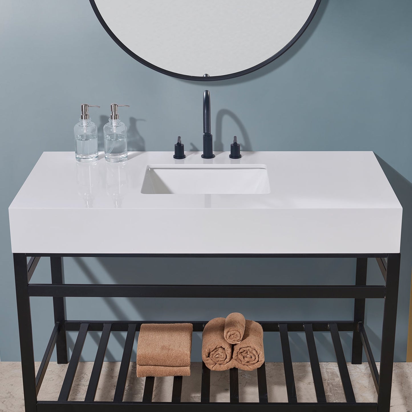 48"  Composite Stone Vanity Top in Snow White Apron with White Sink