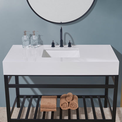 48"  Composite Stone Vanity Top in Snow White Apron with White Sink