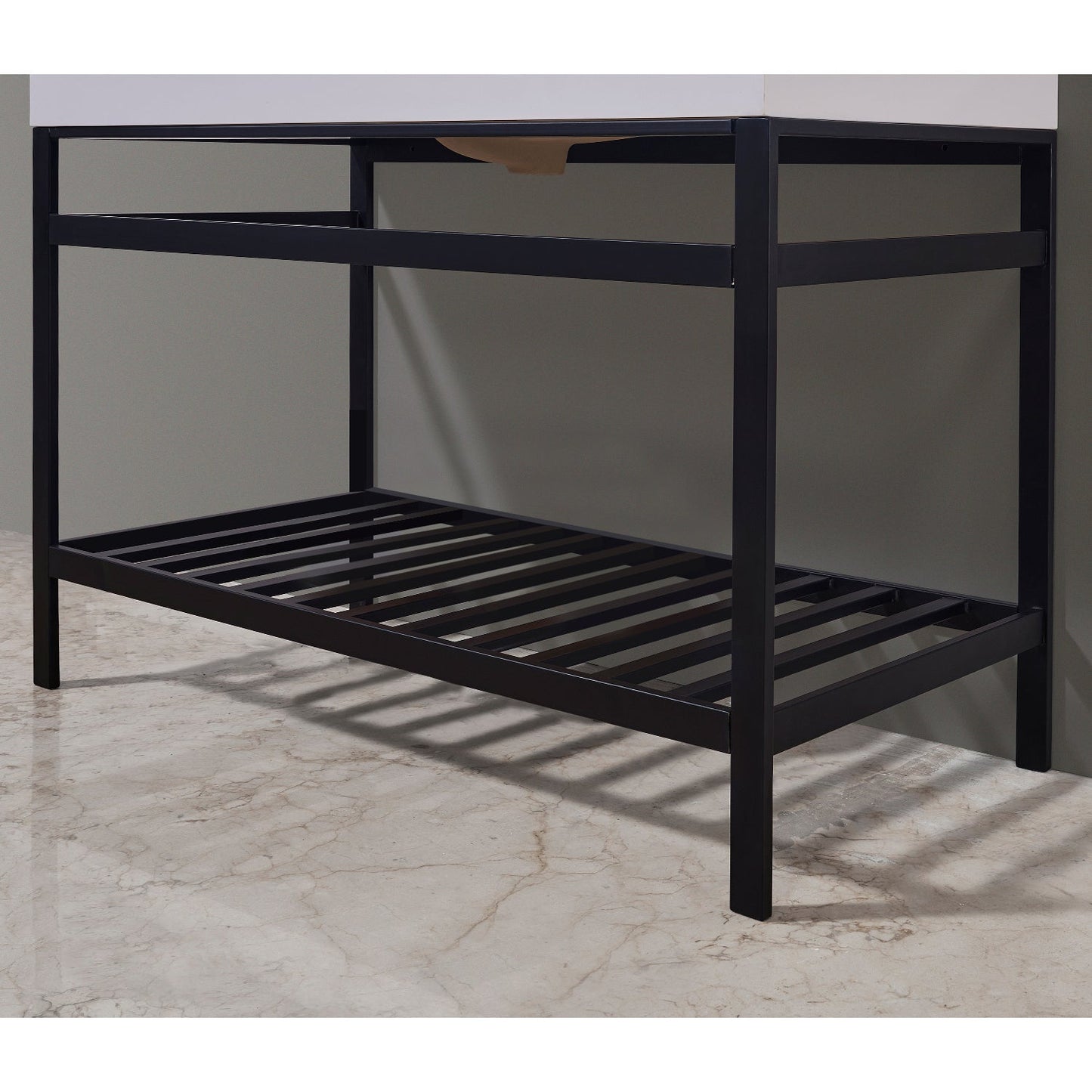 Edolo 48" Single Stainless Steel Vanity Console in Matt Black with Snow White Stone Countertop without Mirror