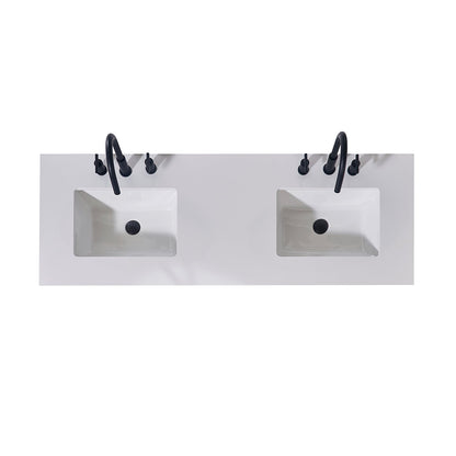60"  Composite Stone Vanity Top in Snow White Apron with White Sink