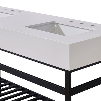 60"  Composite Stone Vanity Top in Snow White Apron with White Sink