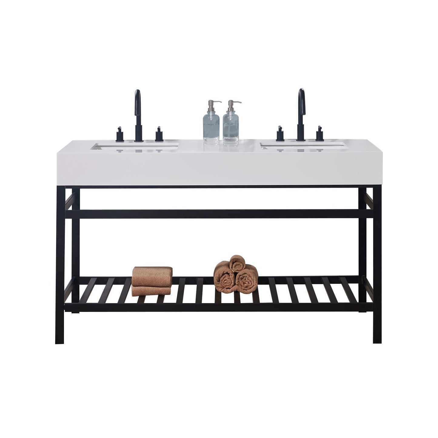 60"  Composite Stone Vanity Top in Snow White Apron with White Sink