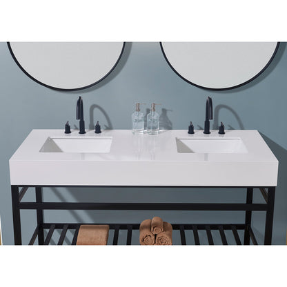 60"  Composite Stone Vanity Top in Snow White Apron with White Sink