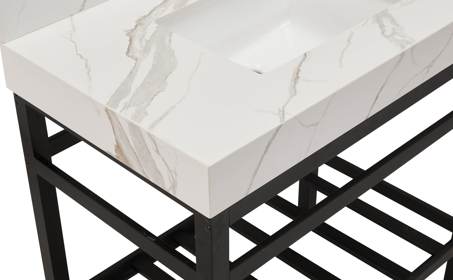 36"  Sintered Stone Vanity Top in Calacatta White Apron with White Sink